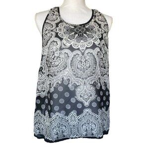 Anthropologie Elodie Top Blouse Size Large Black White Sheer Sleeveless Low Back